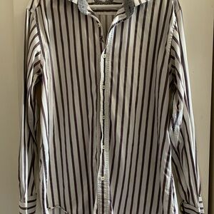 Bugatchi Men's Maroon and White Striped Button Down Shirt